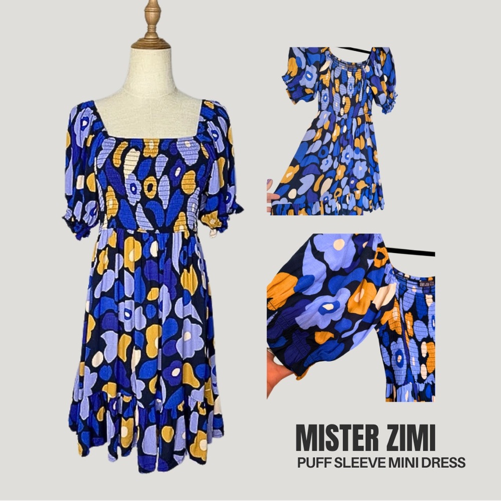 Mister Zimi Multicolor Floral Puff Sleeve Dress